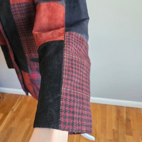 Vtg Brandon Thomas Suede Leather Patchwork Blazer Womens Sz‎ 10 Red Black Jacket - Picture 5 of 13